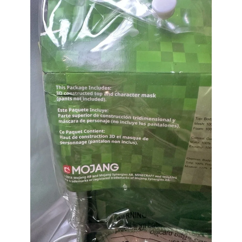 Minecraft Creeper Child Costume, Size M (7-8), Mask And Body, crack In Mask NEW - Picture 9 of 9